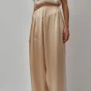 Raj Pleated Satin Pants in Creme