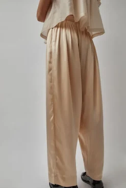 Raj Pleated Satin Pants in Creme