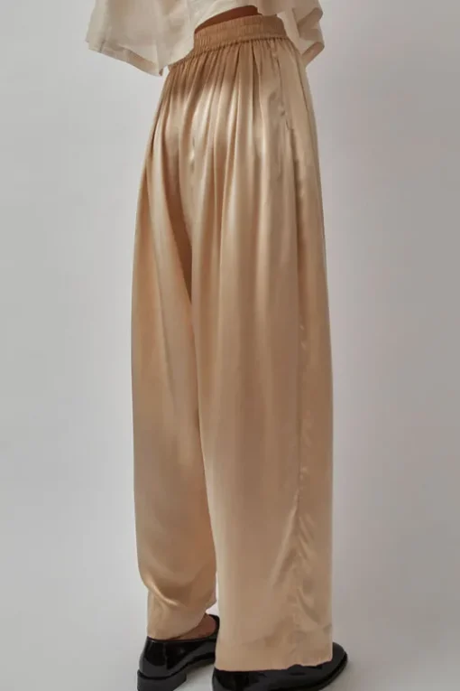 Raj Pleated Satin Pants in Creme