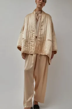 Raj Pleated Satin Pants in Creme