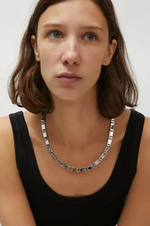Rectangle Chain Link Necklace in Silver