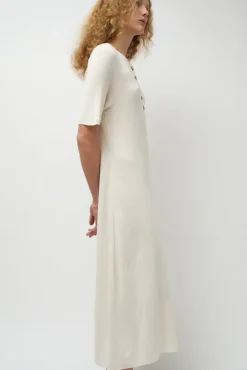 Rib Henley Dress in Bone