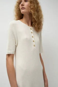 Rib Henley Dress in Bone