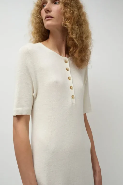Rib Henley Dress in Bone