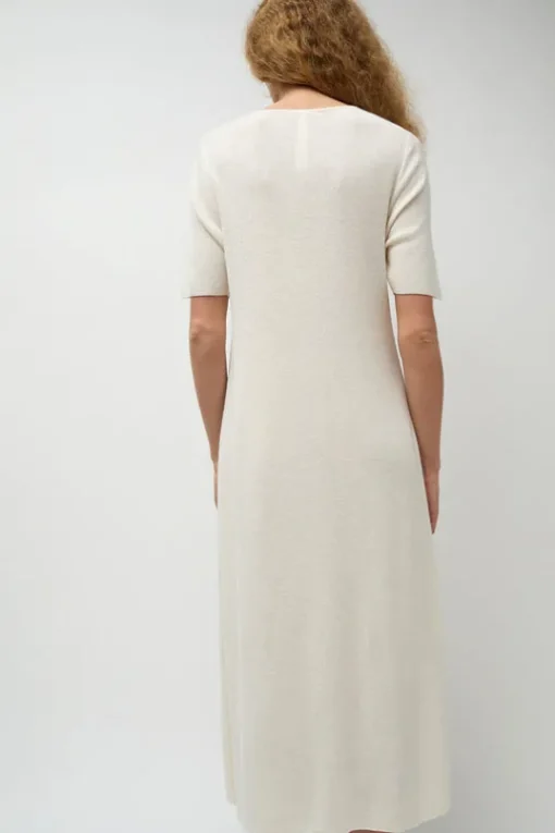 Rib Henley Dress in Bone
