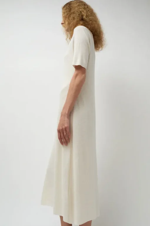 Rib Henley Dress in Bone