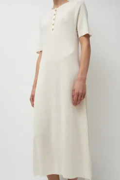 Rib Henley Dress in Bone
