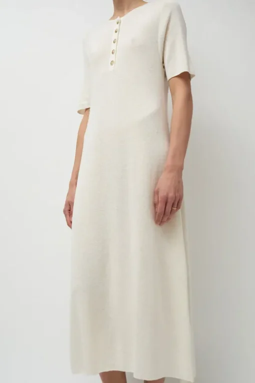 Rib Henley Dress in Bone