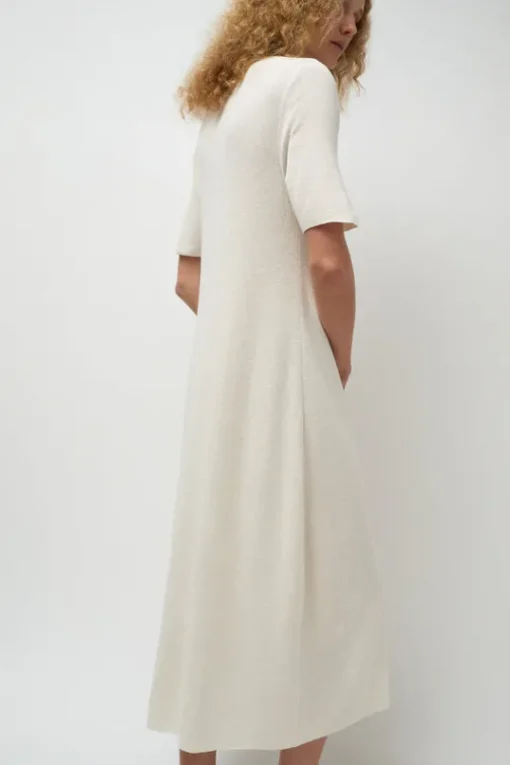 Rib Henley Dress in Bone