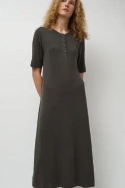 Rib Henley Dress in Coal