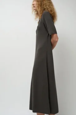 Rib Henley Dress in Coal