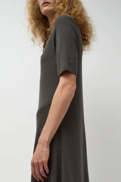 Rib Henley Dress in Coal