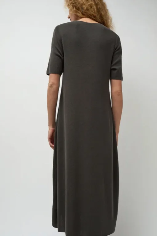 Rib Henley Dress in Coal