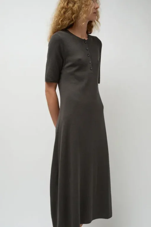 Rib Henley Dress in Coal