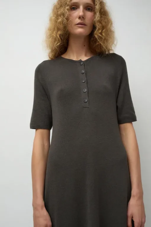Rib Henley Dress in Coal