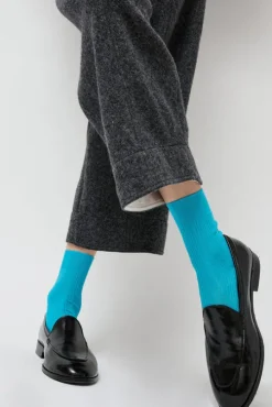 Ribbed Ankle Socks in Turquoise