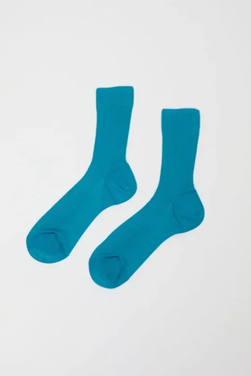 Ribbed Ankle Socks in Turquoise