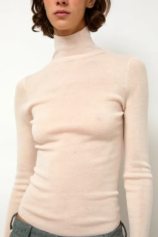 Ribbed High Neck in Blush