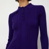 Ribbed Knit Polo in Grape