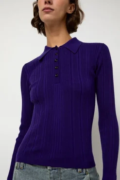Ribbed Knit Polo in Grape