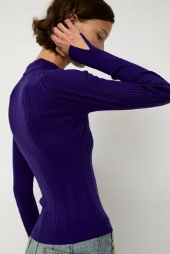 Ribbed Knit Polo in Grape