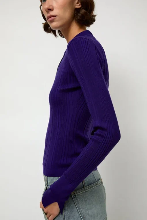 Ribbed Knit Polo in Grape