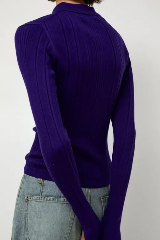 Ribbed Knit Polo in Grape