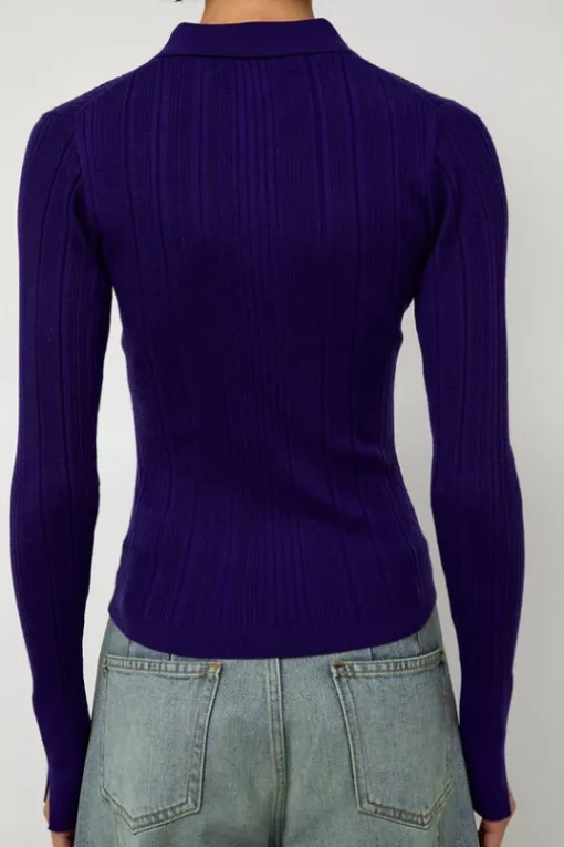 Ribbed Knit Polo in Grape