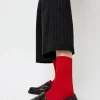 Ribbed Mid Calf Bio Cotton Socks in Rosso Lacca