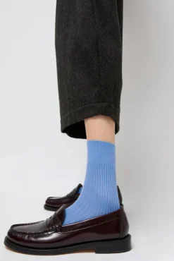 Ribbed Mid Calf Bio Cotton Socks in Blu Reale