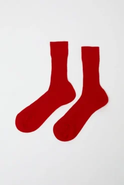 Ribbed Mid Calf Bio Cotton Socks in Rosso Lacca