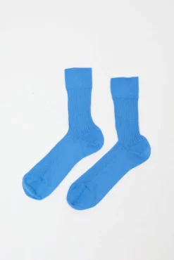 Ribbed Mid Calf Bio Cotton Socks in Blu Reale