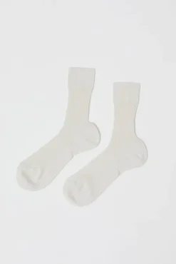 Ribbed Mid Calf Bio Cotton Socks in Off White