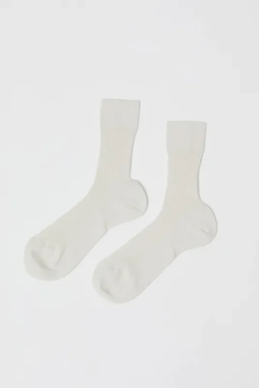 Ribbed Mid Calf Bio Cotton Socks in Off White