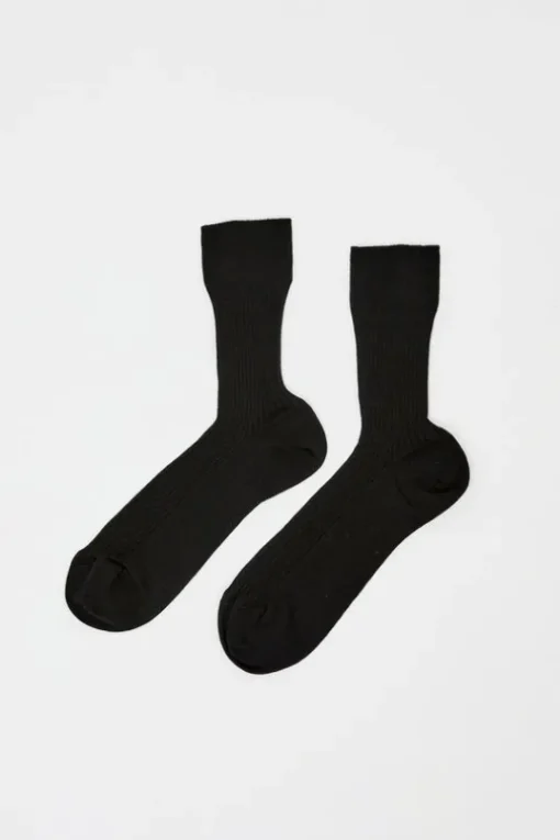 Ribbed Mid Calf Bio Cotton Socks in Nero