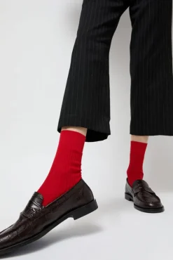 Ribbed Mid Calf Bio Cotton Socks in Rosso Lacca