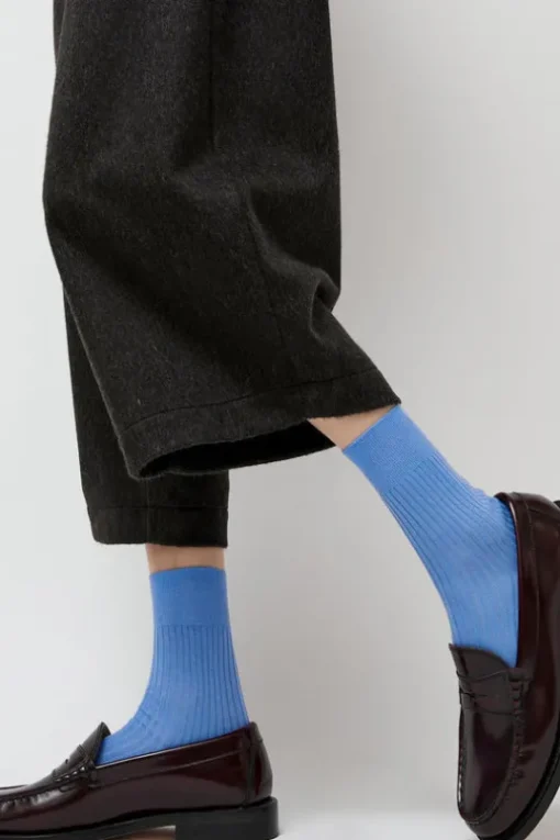 Ribbed Mid Calf Bio Cotton Socks in Blu Reale