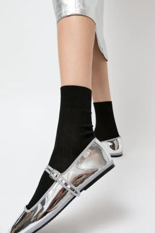 Ribbed Mid Calf Bio Cotton Socks in Nero