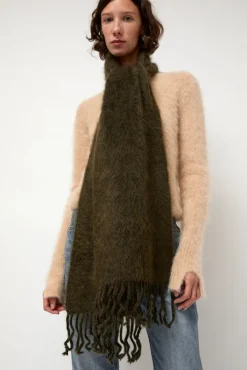 Ribbed Mohair Scarf in Olive