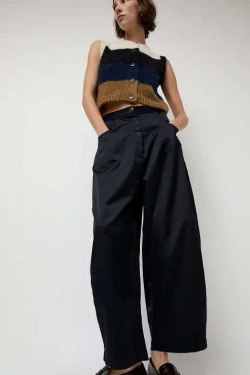 Satin Curved Pants in Night