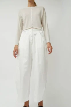 Satin Curved Pants in White