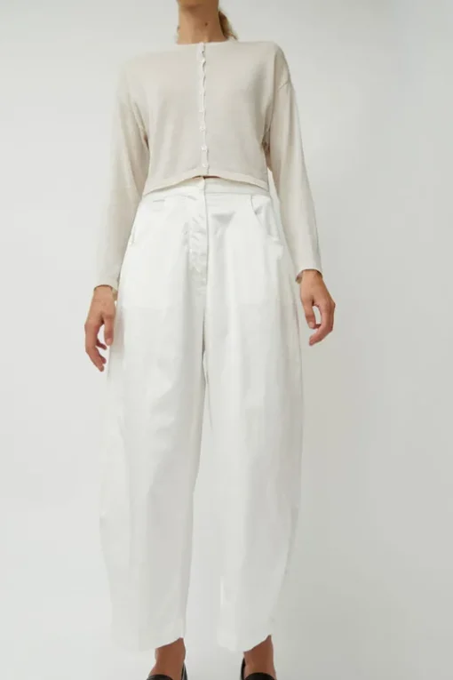 Satin Curved Pants in White