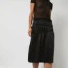 Satin Gather Long Skirt in Black