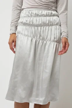 Satin Gather Long Skirt in Grey