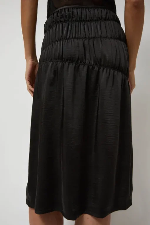 Satin Gather Long Skirt in Black