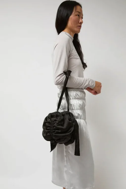 Satin Mini Ball Bag in Black