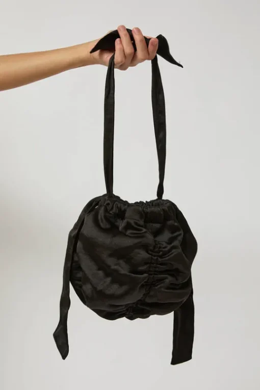 Satin Mini Ball Bag in Black
