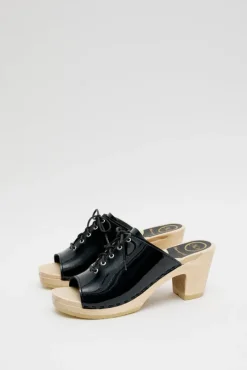 Simone Clog on High Heel in Navy Patent
