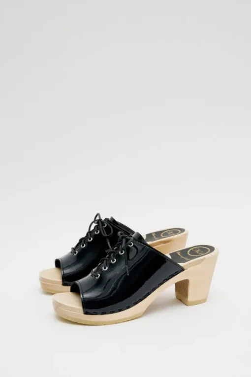 Simone Clog on High Heel in Navy Patent