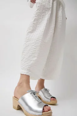 Simone Clog on Mid Heel in Silver